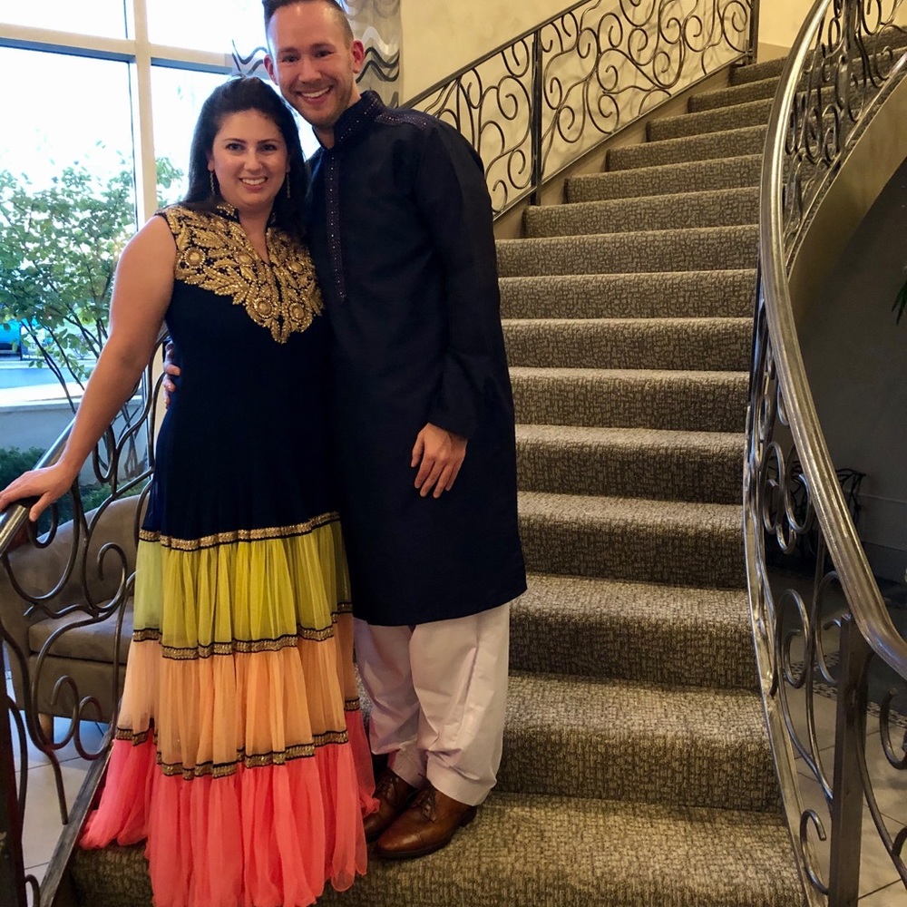 Navy Blue Chiffon with Gold churidaar